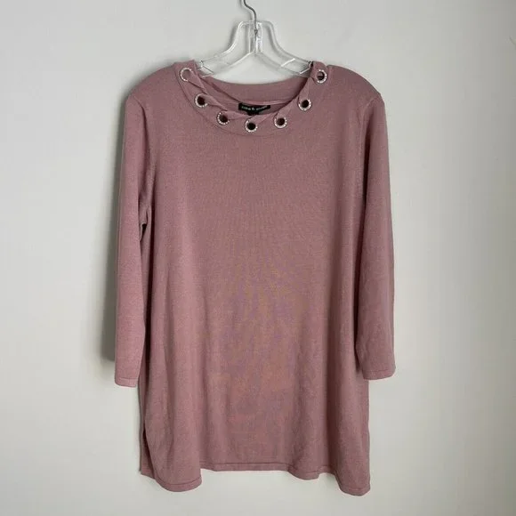 Cable & Gauge Mauve Long Sleeve Embellished Grommet Sweater - Picture 1 of 6